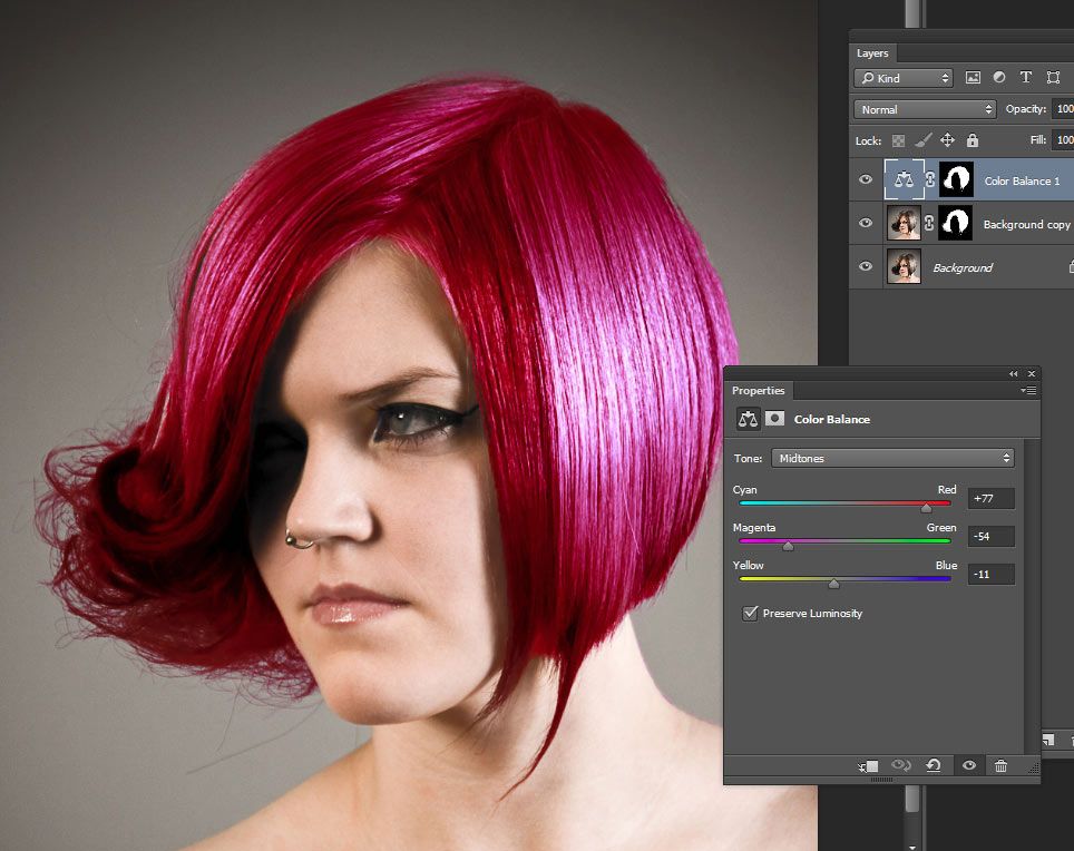 How to photoshop hair color